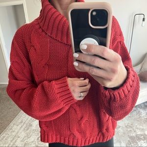 VICI | Cuddle Weather Cable Knit Turtleneck sweater rust size large chunky